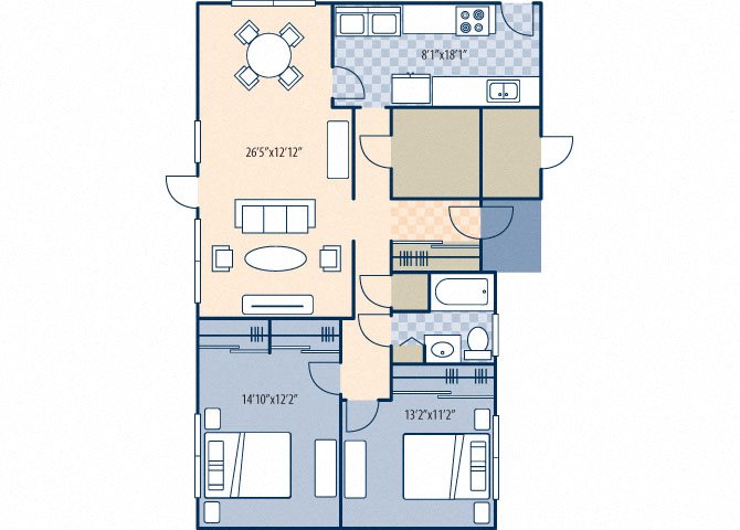 marne point 2 bed 1 bath floor plan
